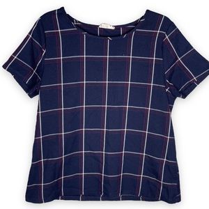 Betsey’s Boutique Shop Blue Plaid Short Sleeve Top